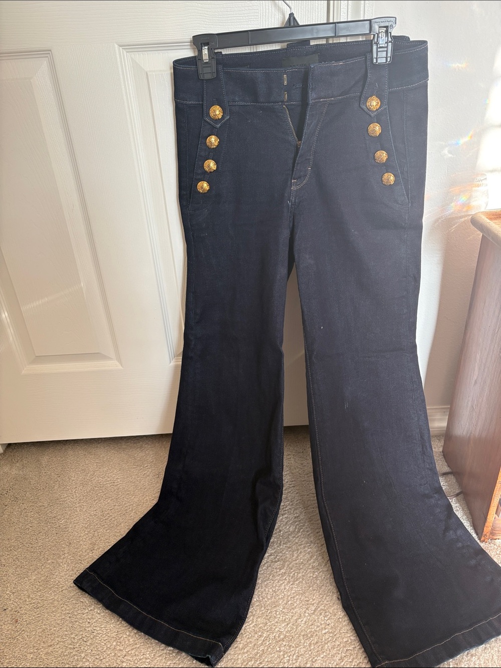 White House Black Market Black Wide-Leg Pants with Gold Buttons